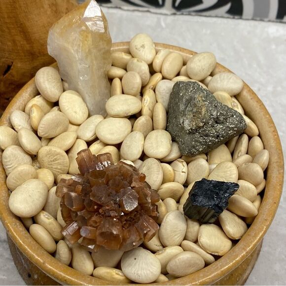 Crystals - Set of 4 Aragonite Cluster Citrine Iron Pyrite Tourmaline - Picture 3 of 9